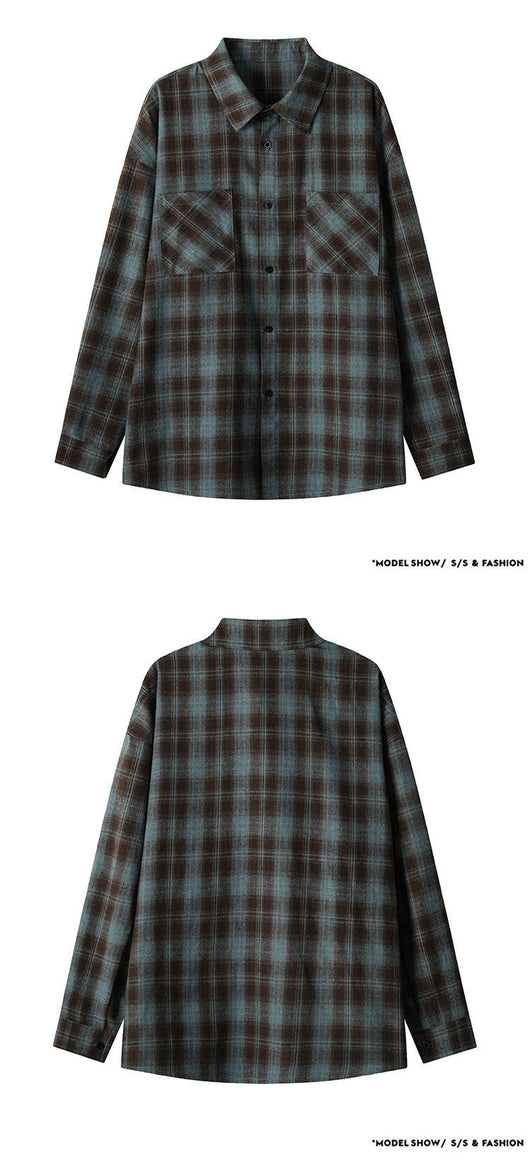 Camisa Casual Retro a Cuadros con Solapa - Image 13