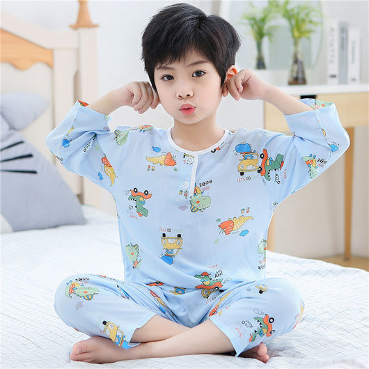 Pijama Infantil de Algodón y Seda - Manga Larga Ligera para el Hogar - Image 3
