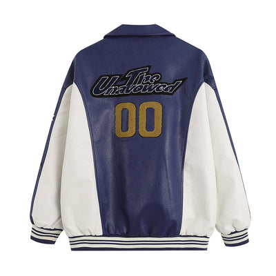 Chaqueta Universitaria Retro PU Bordada Suelta para Hombre - Image 3