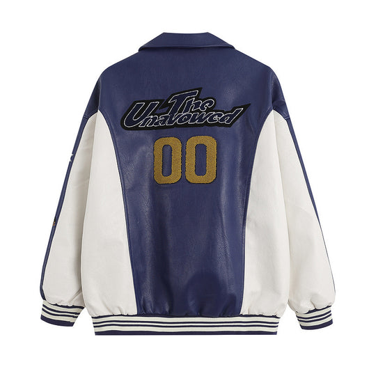 Chaqueta Universitaria Retro PU Bordada Suelta para Hombre - Image 3