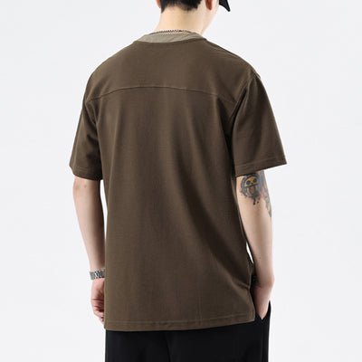 Playera Cuello Henley Básica de Color Sólido para Verano - Image 3