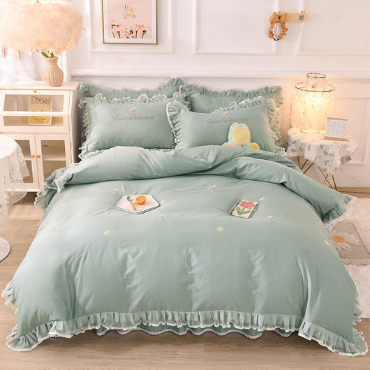 Juego de Cama Infantil de 4 Piezas en Algodón con Volantes y Bordado de Flores - Image 18