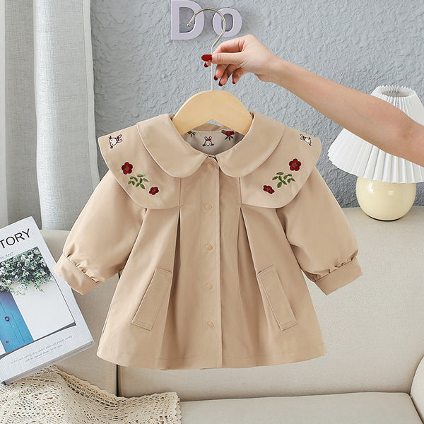 Abrigo Tipo Gabardina Infantil Manga Larga Color Caqui - Estilo Casual Otoño
