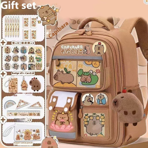 Mochila Escolar Infantil Delfín y Capibara - Diseño Animado