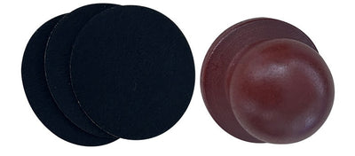Red wooden dog claw grinding tool with a spherical handle and three circular black abrasive sanding pads. - Image 14
