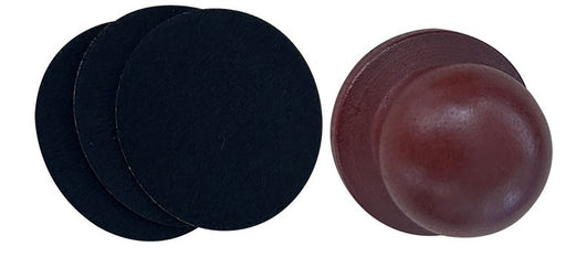 Red wooden dog claw grinding tool with a spherical handle and three circular black abrasive sanding pads. - Image 14