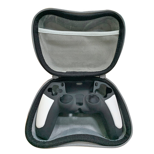 Black EVA storage bag for game controllers with a zipper closure and carrying handle. Inset shows a white controller inside. - Image 6