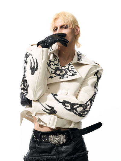 Chaqueta de Cuero PU Corta con Lentejuelas para Hombre - Estilo Elegante - Image 8