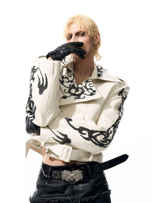 Chaqueta de Cuero PU Corta con Lentejuelas para Hombre - Estilo Elegante - Image 8