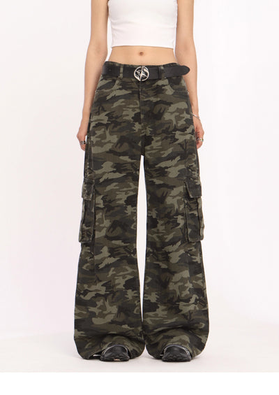 Pantalón Cargo Ancho Camuflaje Retro de Tiro Bajo - Image 10