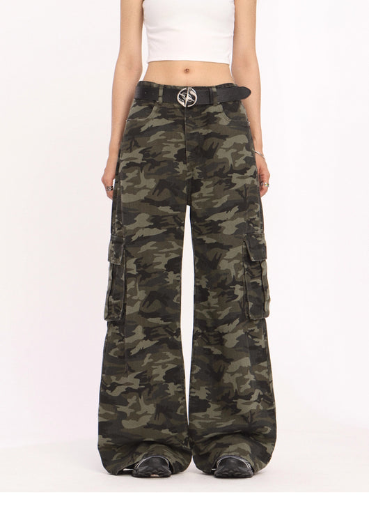 Pantalón Cargo Ancho Camuflaje Retro de Tiro Bajo - Image 10
