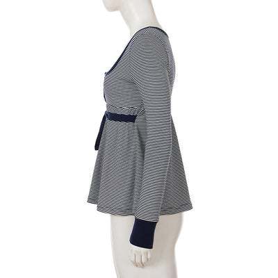 Blusa Rayada de Cintura Alta con Detalle de Encaje y Manga Larga Versátil - Image 11