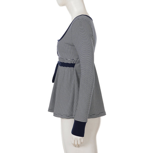 Blusa Rayada de Cintura Alta con Detalle de Encaje y Manga Larga Versátil - Image 11