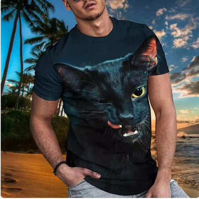 Playera Gato 3D Estampado Animal Print Manga Corta Hombre - Image 13