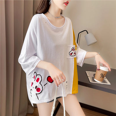 Blusa de Algodón Bordada Holgada con Mangas Cortas - Image 8