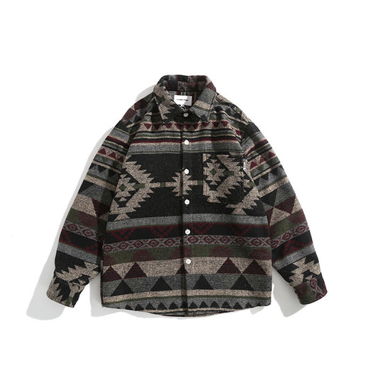 Camisa Étnica de Lana Retro Oversized Manga Larga - Image 2