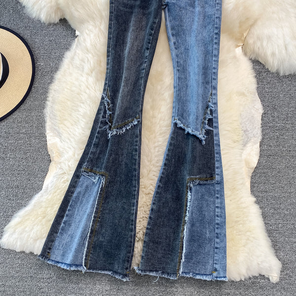 Pantalones Flare Vintage de Talle Alto con Borde Crudo