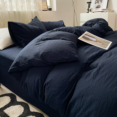 Juego de Cama 4 Piezas Algodón Lavado Efecto Arena Color Sólido - Image 14