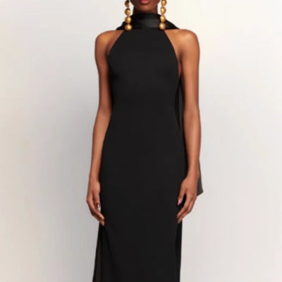 Vestido Elegante Texturizado para Eventos y Gala con Escote Halter
