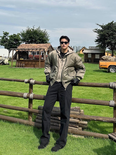 Chaqueta de Vuelo Acolchada Negra con Capucha - Diseño Dos Piezas - Image 10