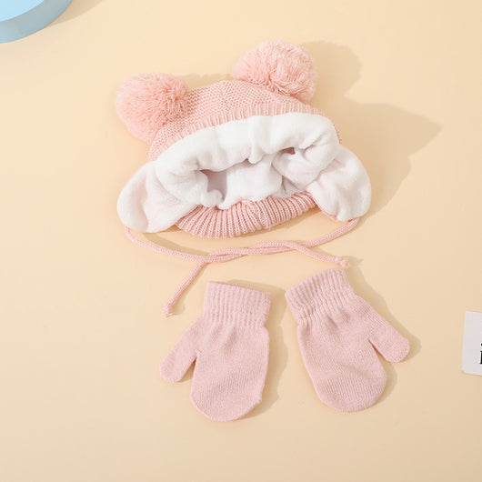 Conjunto de Gorro y Guantes de Lana para Niños y Niñas con Diseño de Doble Bola - Image 11