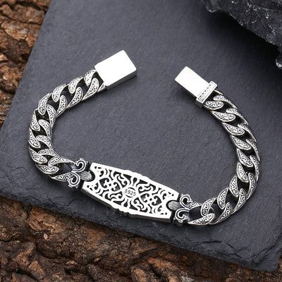 Pulsera de Plata Esterlina Patrón Hierba Tang Tipo Grueso para Hombre - Image 4