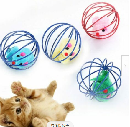 Four colorful wire cage mouse cat toys in green, white, blue, and red, designed for interactive pet play. - Image 10