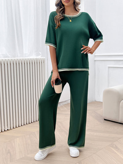 Conjunto de 2 Piezas: Blusa Suelta de Punto con Contraste + Pantalón - Image 18