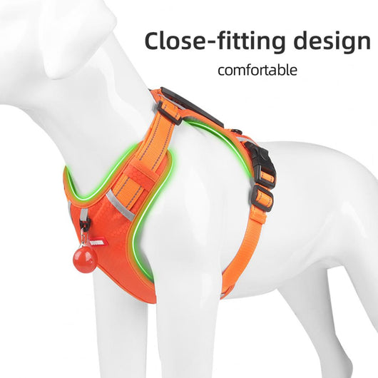 Orange no-pull dog harness with reflective strips, adjustable buckles, and a top handle for training and outdoor use. - Image 29