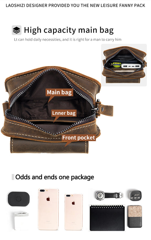 Bolsa Mensajera de Cuero con Cinturón Multifuncional para Hombre - Image 12