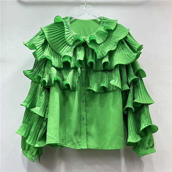 Blusa Elegante Coreana con Mangas Voluminosas y Diseño Fruncido - Image 3