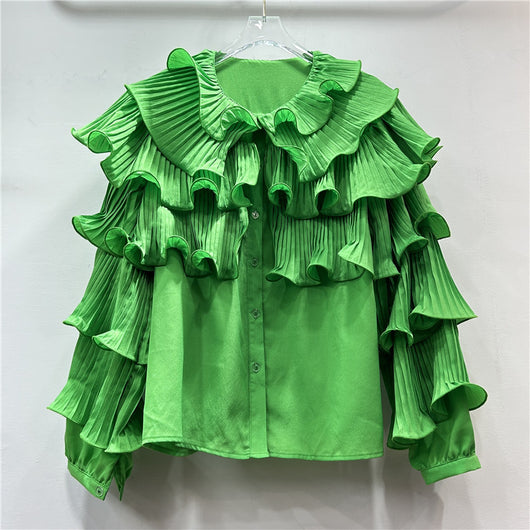 Blusa Elegante Coreana con Mangas Voluminosas y Diseño Fruncido - Image 3