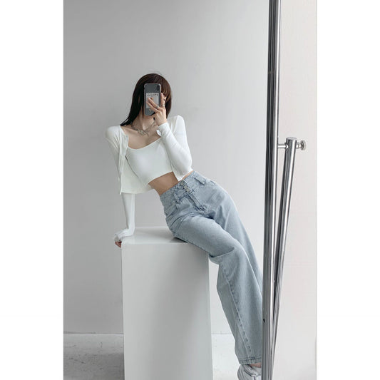 Jeans Retro Talle Alto con Botones - Corte Recto y Suelto