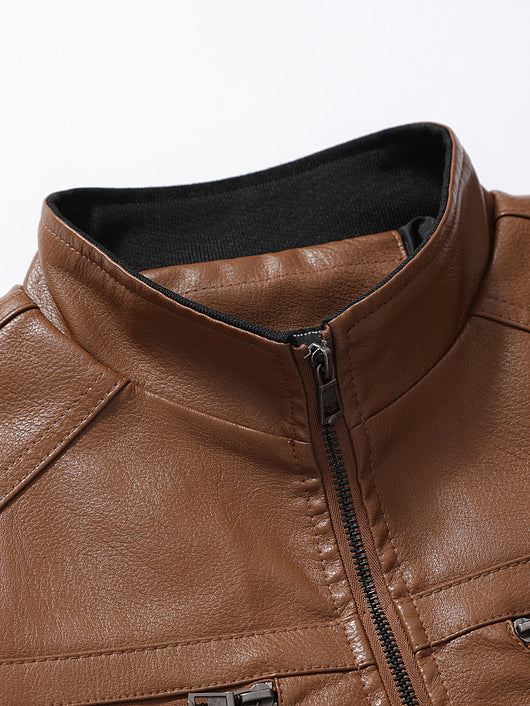 Chaqueta de Cuero con Cierre y Cuello Alto para Negocios y Motocicleta - Otoño e Invierno - Image 13