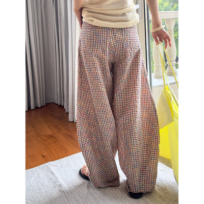Pantalones de Lino Ancho Cuadros Mujer - Cómodos y Transpirables - Image 4