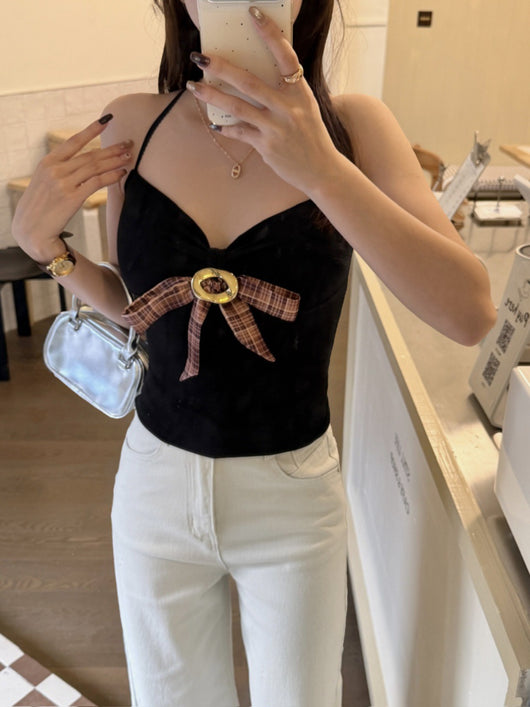 Camiseta Halter Ajustada con Lazo Decorativo para Mujer - Image 32