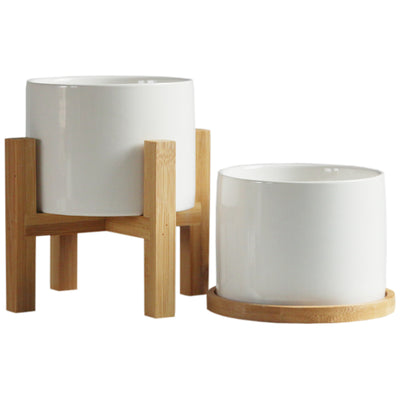 Maceta con Soporte de Bandeja de Bambú - Image 13