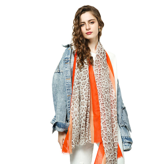 Pañuelo Multicolor de Algodón y Lino con Estampado de Leopardo y Rayas - Image 5