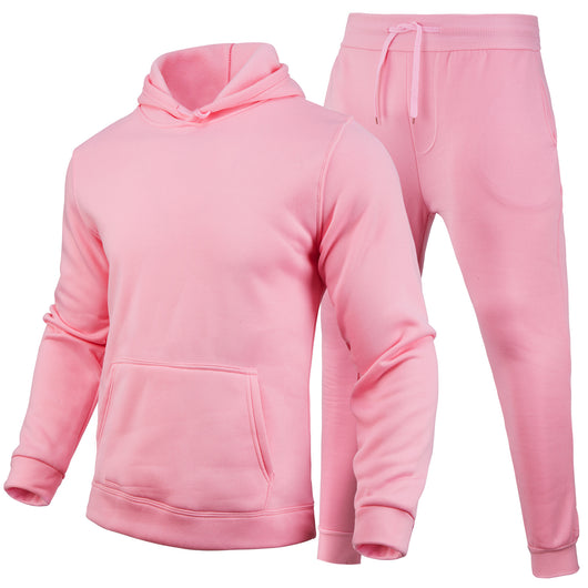 Men's navy blue slim-fit solid color hoodie and matching sweatpants set with drawstring hood and ribbed cuffs. - Image 32