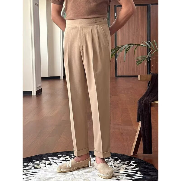 Pantalones Casuales Retro de Cintura Alta Corte Recto para Hombre