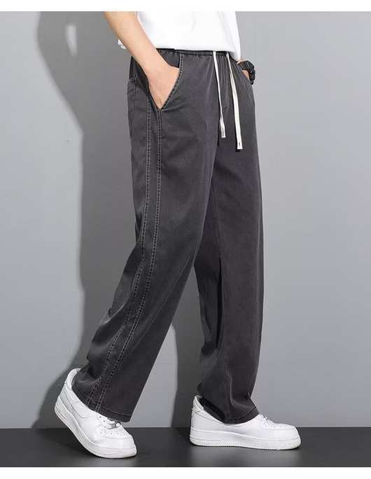 Pantalones Anchos de Pierna Recta en Tela Ice Silk para Hombre - Image 19