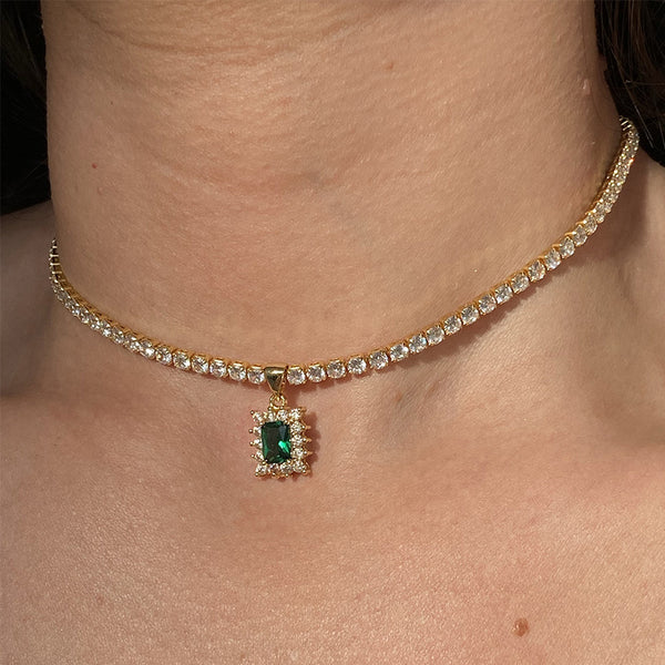 Collar Clavícula Gema Cuadrada Strass Lujo Nicho Dulce para Mujer