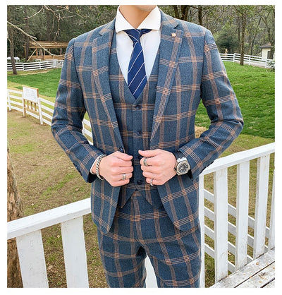 Traje Slim Fit 3 Piezas Fusión Coreana y Británica para Hombre - Image 10