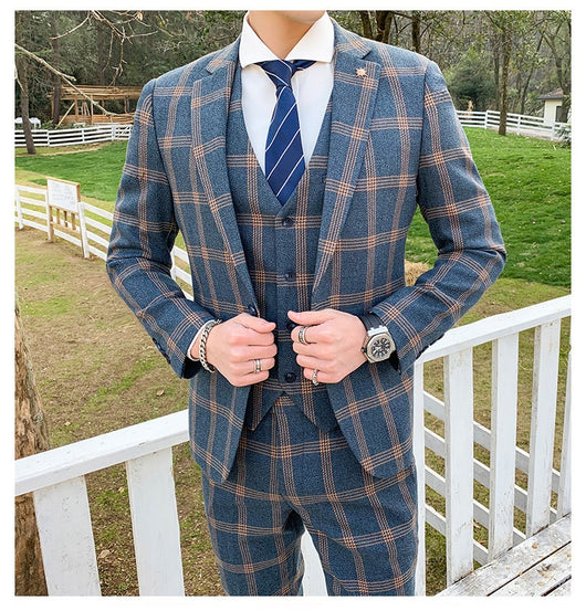 Traje Slim Fit 3 Piezas Fusión Coreana y Británica para Hombre - Image 10