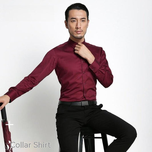 Camisa Manga Larga Cuello Mao de Algodón Mercerizado para Hombre