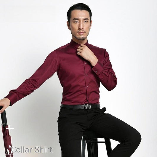 Camisa Manga Larga Cuello Mao de Algodón Mercerizado para Hombre