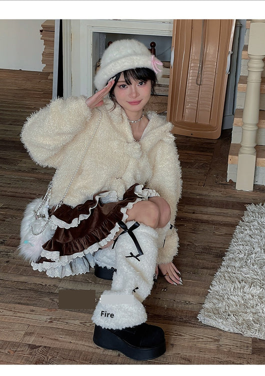 Calcetines Gruesos de Lana de Cordero con Moño hasta la Pantorrilla - Image 9