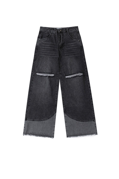 Pantalones Vaqueros Rectos Anchos Rotos con Flecos - Image 9