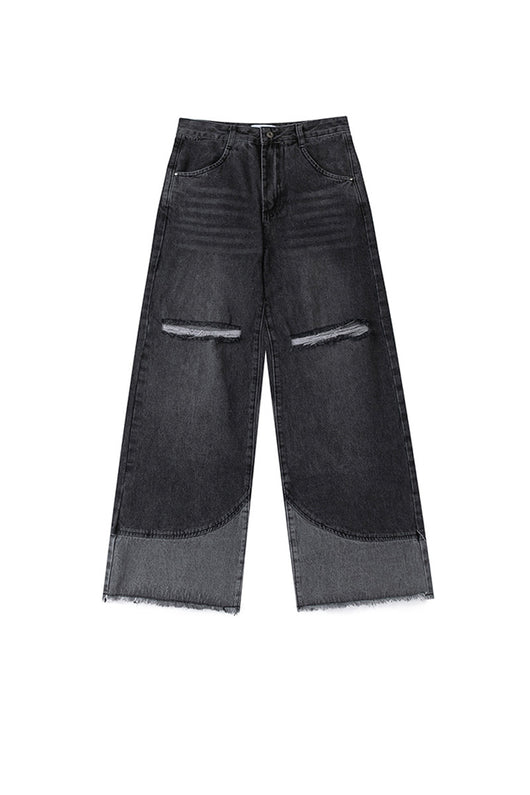Pantalones Vaqueros Rectos Anchos Rotos con Flecos - Image 9