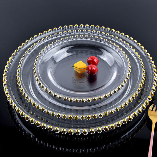 Plato de Vidrio Decorativo con Cuentas Doradas - Image 10